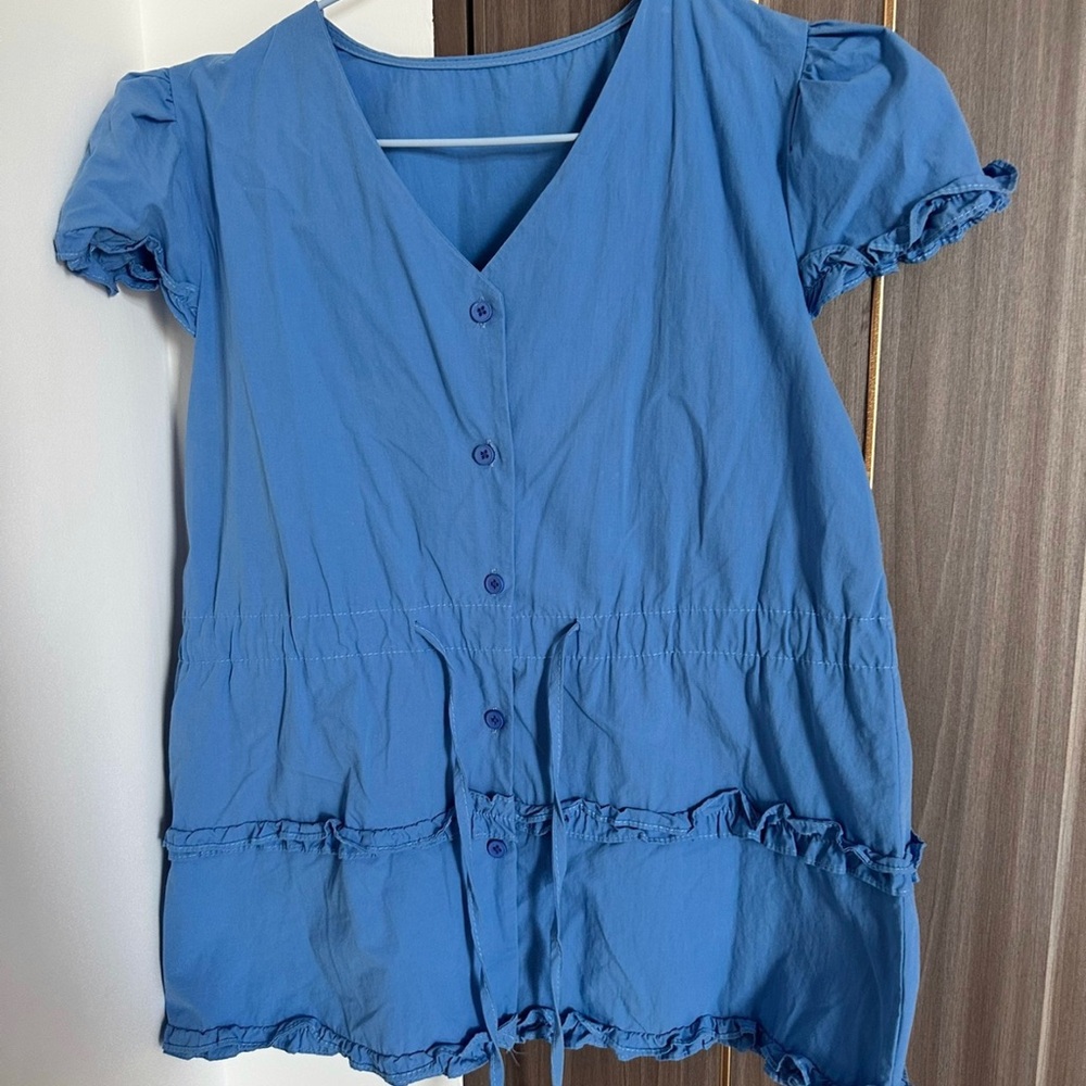 Elegant Blue Ruffle Blouse